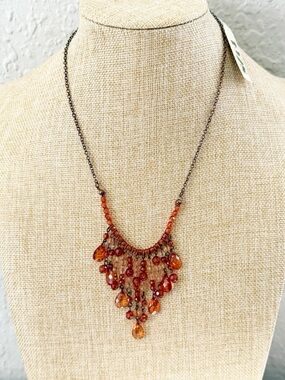 1928 Brand Orange Brown Dangle Beaded Necklace 16” Boho Casual Coquette NWT